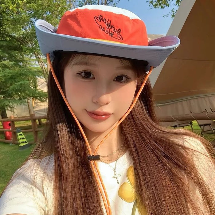 Women’s Color Block Bucket Hat – Cotton Sun Protection Fisherman Hat