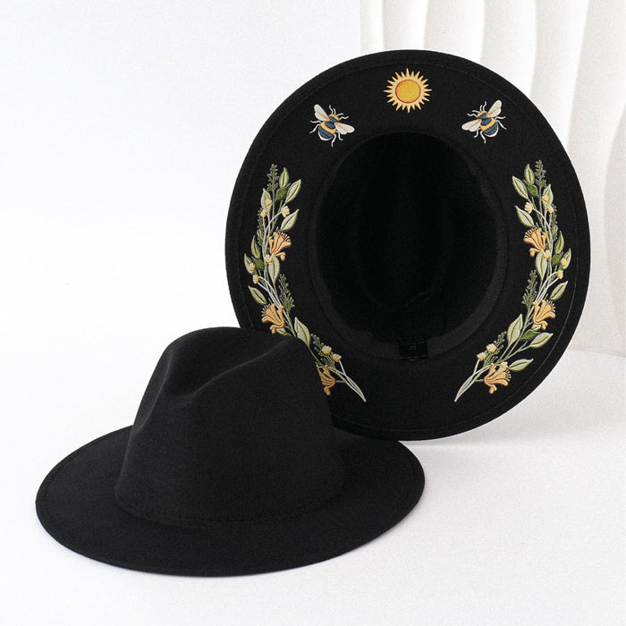 Women’s Western Cowboy Hat – 3D Bee & Flower Wide Brim Hat