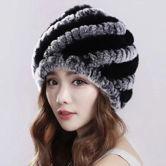 Women’s Rex Rabbit Fur Beanie – Luxury Warm Knit Winter Hat