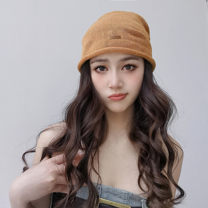 Women’s Linen Bucket Hat – Breathable Knit Sun Hat with Leather Patch
